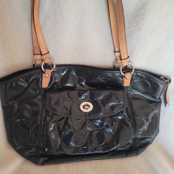 Coach Handbags - COACH Purse Black Shiny Glossy Patent Leather Shiny Tote Shoulder Purse A+